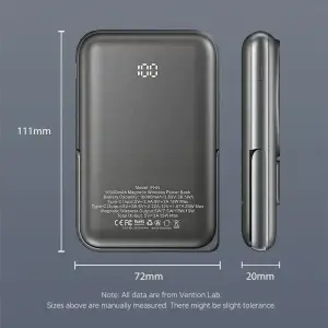Зовнішній акумулятор Vention Magnetic Wireless 10000mAh 20W PD USB-C In/Out, QI-15W Black (FHNB0) UA