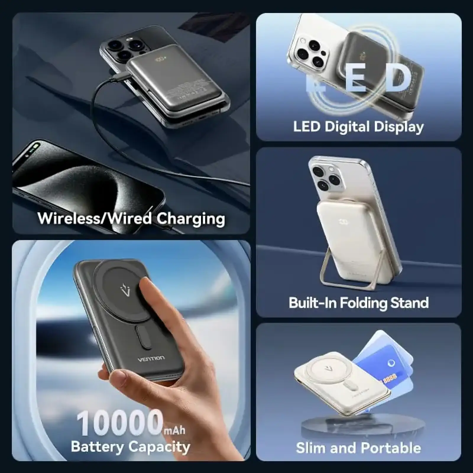 Зовнішній акумулятор Vention Magnetic Wireless 10000mAh 20W PD USB-C In/Out, QI-15W Black (FHNB0) UA
