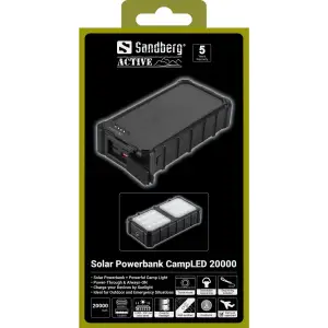 Зовнішній акумулятор Sandberg 20000mAh 22,5W PD Solar Powerbank CampLED, USB-A,2xUSB-C In/Out, Powerful light (421-24) UA
