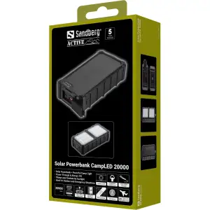 Зовнішній акумулятор Sandberg 20000mAh 22,5W PD Solar Powerbank CampLED, USB-A,2xUSB-C In/Out, Powerful light (421-24) UA