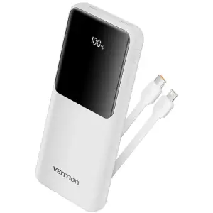 Зовнішній акумулятор Vention 10000mAh 22.5W PD,Micro-USB,USB-C,2xUSB-A,Built-in USB-C+Lightning Cables White (FHOW0) UA