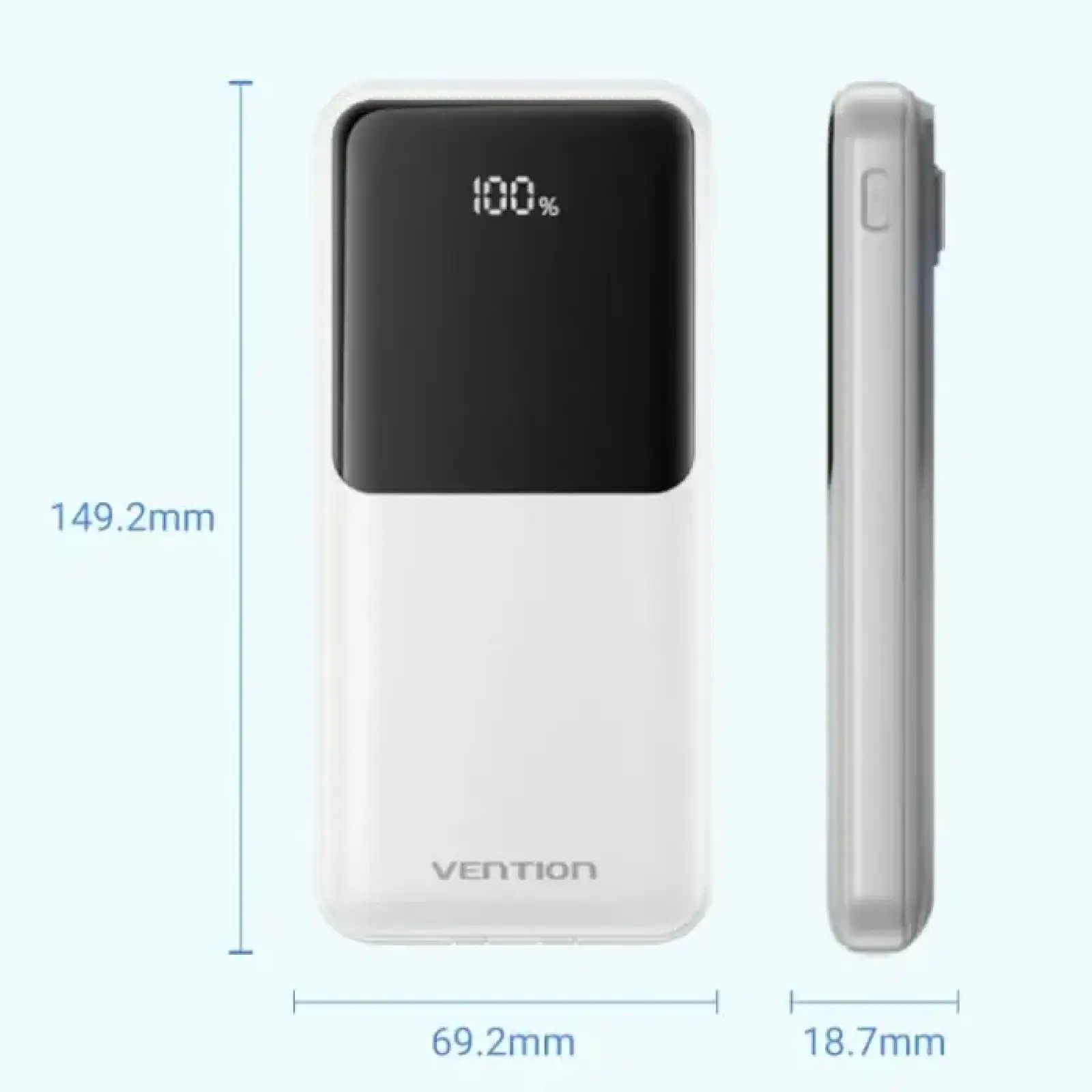 Зовнішній акумулятор Vention 10000mAh 22.5W PD,Micro-USB,USB-C,2xUSB-A,Built-in USB-C+Lightning Cables White (FHOW0) UA