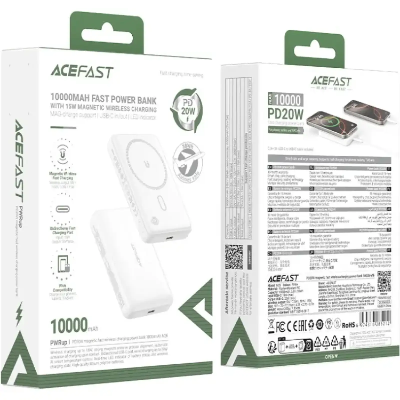 Зовнішній акумулятор Acefast Magnetic Wireless 10000mAh 20W PD,QC 3.0, QI 15W, ультра тонкий, M26 White (6974316285212) UA