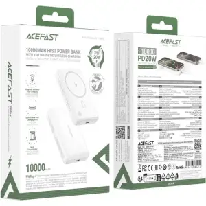 Зовнішній акумулятор Acefast Magnetic Wireless 10000mAh 20W PD,QC 3.0, QI 15W, ультра тонкий, M26 White (6974316285212) UA