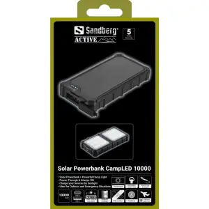 Зовнішній акумулятор Sandberg 10000mAh 22,5W PD Solar Powerbank CampLED, USB-A,USB-C In/Out, PowerThru (421-23) UA