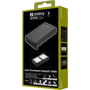 Зовнішній акумулятор Sandberg 10000mAh 22,5W PD Solar Powerbank CampLED, USB-A,USB-C In/Out, PowerThru (421-23) UA