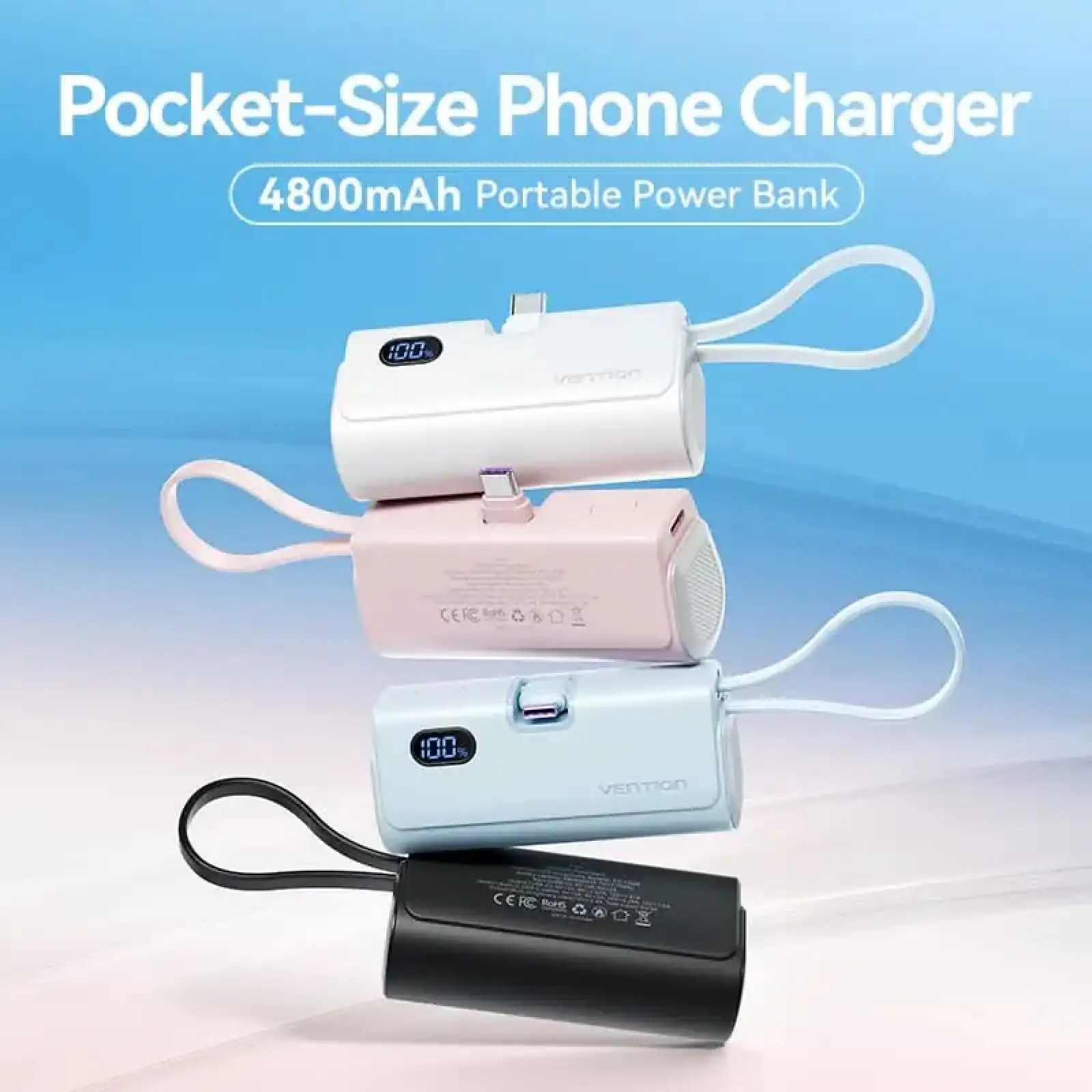 Зовнішній акумулятор Vention 4800mAh 22,5W PD, USB-C In/Out, LED display, with built-in Lightning cable White (FHQW0) UA