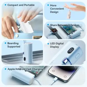 Зовнішній акумулятор Vention 4800mAh 22,5W PD, USB-C In/Out, LED display, with built-in Lightning cable White (FHQW0) UA