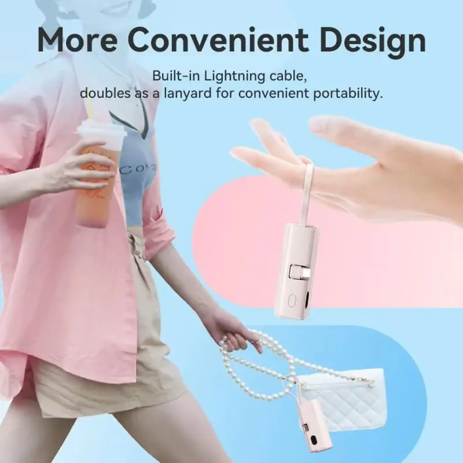 Зовнішній акумулятор Vention 4800mAh 22,5W PD, USB-C In/Out, LED display, with built-in Lightning cable White (FHQW0) UA