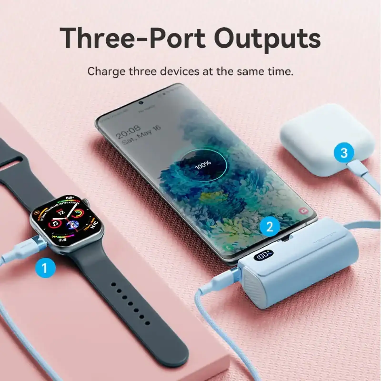 Зовнішній акумулятор Vention 4800mAh 22,5W PD, USB-C In/Out, LED display, with built-in Lightning cable White (FHQW0) UA