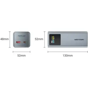 Внешний аккумулятор Vention 20000mAh 100W PD,QC3.0, USB-A,USB-C In/Out,with Detachable USB-C Cable, TFT Display,Gray (FKCH0) UA
