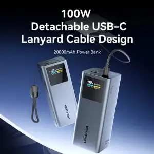 Внешний аккумулятор Vention 20000mAh 100W PD,QC3.0, USB-A,USB-C In/Out,with Detachable USB-C Cable, TFT Display,Gray (FKCH0) UA