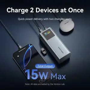 Внешний аккумулятор Vention 20000mAh 100W PD,QC3.0, USB-A,USB-C In/Out,with Detachable USB-C Cable, TFT Display,Gray (FKCH0) UA