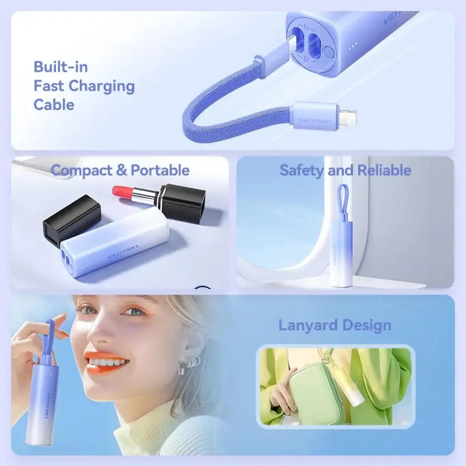 Зовнішній акумулятор Vention 5000mAh 20W PD, USB-C In/Out, Lightning In/Out, with cable, Gradient Blue (FHWL0) UA