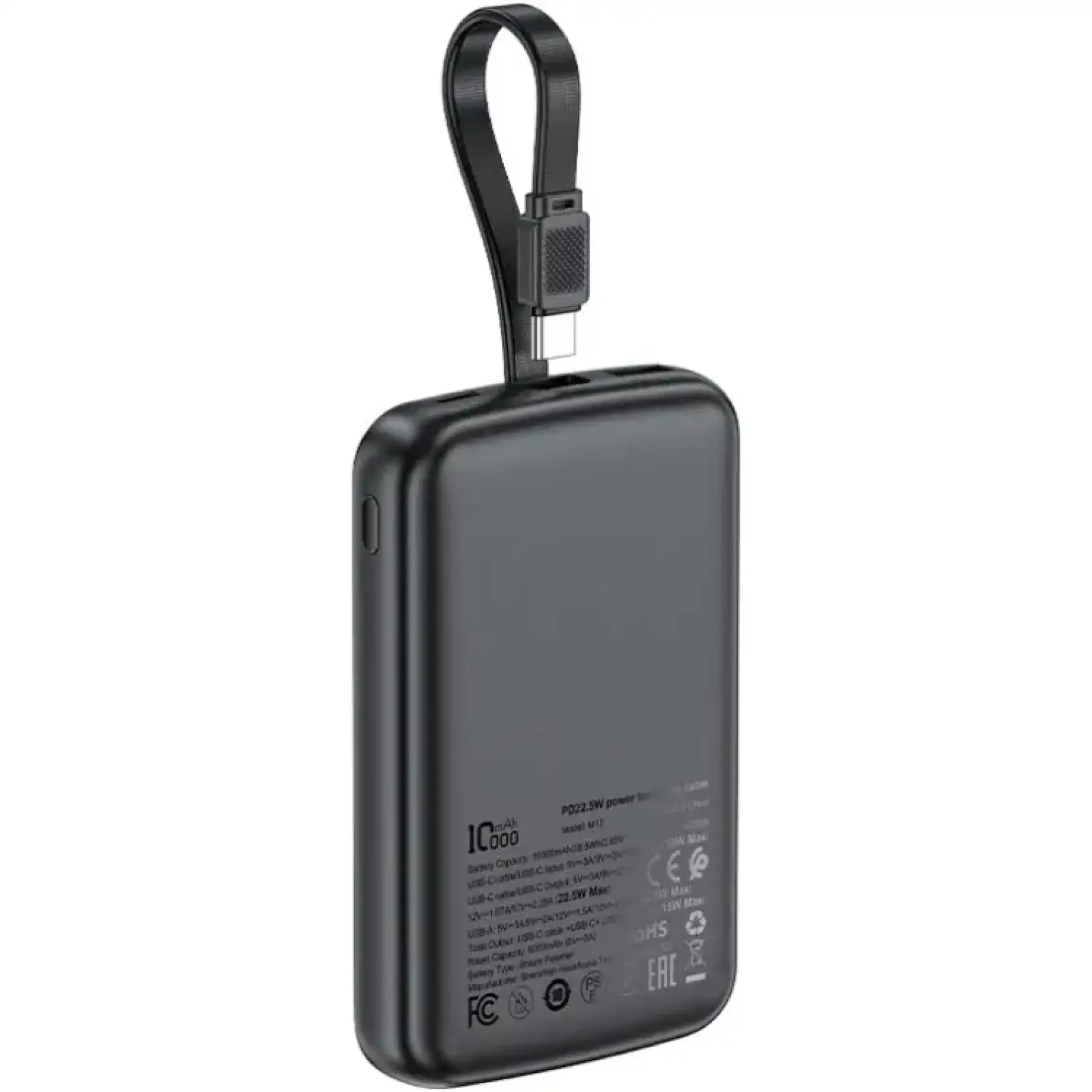 Зовнішній акумулятор Acefast 10000mAh 22.5W PD,QC3.0 2xUSB-C,USB-A, with build Type-C cable, M13 Black (6974316283959) UA