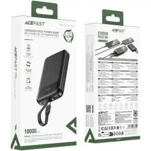 Зовнішній акумулятор Acefast 10000mAh 22.5W PD,QC3.0 2xUSB-C,USB-A, with build Type-C cable, M13 Black (6974316283959) UA