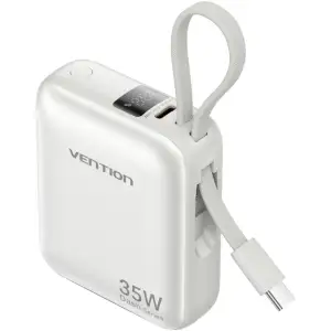 Зовнішній акумулятор Vention 10000mAh 35W PD,Fast Charging,USB-C In/Out , built-in USB-C Cable,LED Display, Beige (FHEN0) UA