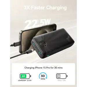 Зовнішній акумулятор Joyroom 20000mAh 22,5W PD,QC3.0, 2xUSB-A, USB-C In/Out Black (JR-PBF16) UA