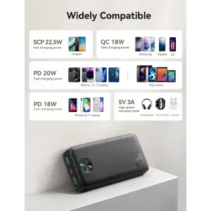 Зовнішній акумулятор Joyroom 20000mAh 22,5W PD,QC3.0, 2xUSB-A, USB-C In/Out Black (JR-PBF16) UA