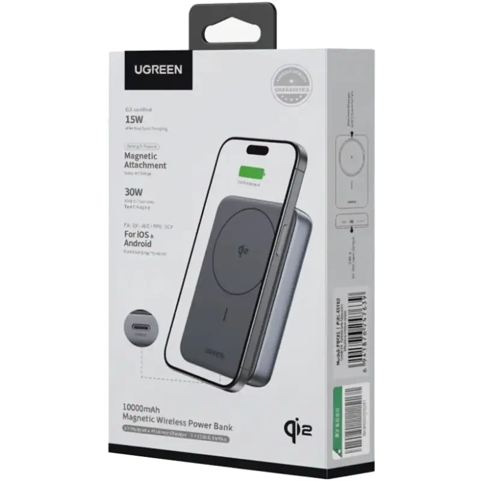 Зовнішній акумулятор Ugreen Magnetic Wireless 10000mAh 30W QI2 USB-C In/Out (PB761) Black (45763) UA