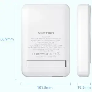 Зовнішній акумулятор Vention Magnetic Wireless 10000mAh 22.5W PD,QC 3.0,USB-C,Lightning,USB-A,LED Display White (FHTW0) UA