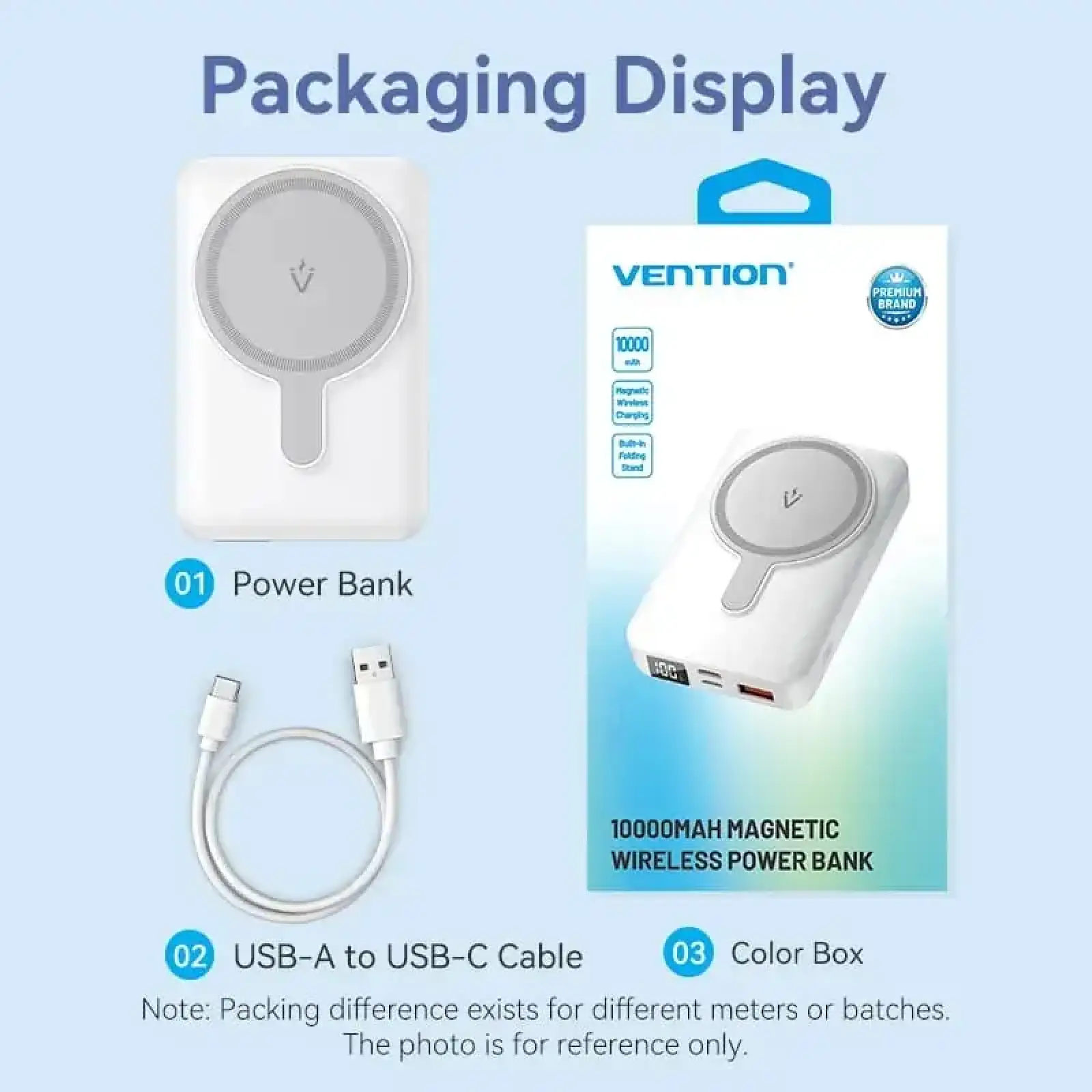 Зовнішній акумулятор Vention Magnetic Wireless 10000mAh 22.5W PD,QC 3.0,USB-C,Lightning,USB-A,LED Display White (FHTW0) UA
