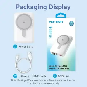 Зовнішній акумулятор Vention Magnetic Wireless 10000mAh 22.5W PD,QC 3.0,USB-C,Lightning,USB-A,LED Display White (FHTW0) UA