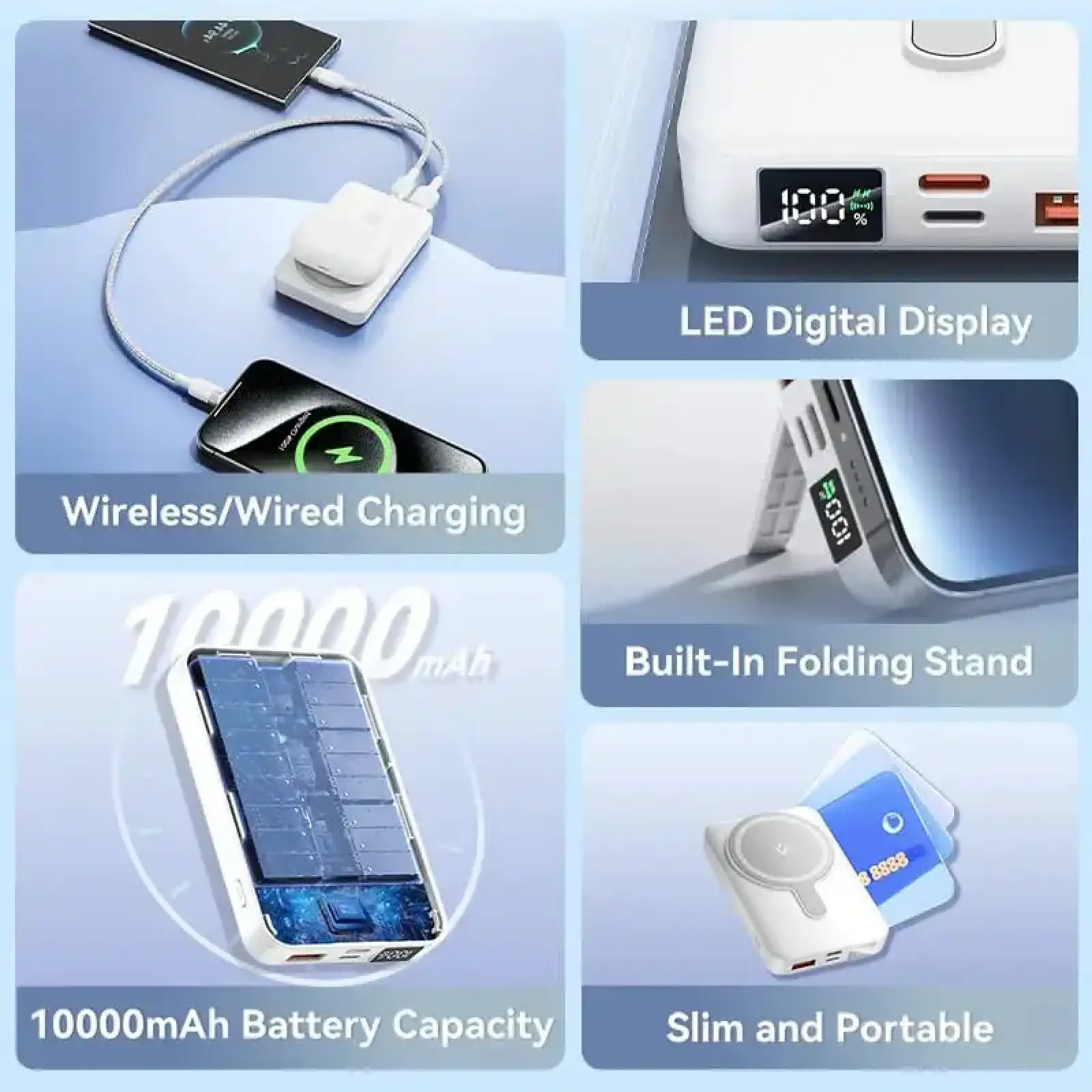 Зовнішній акумулятор Vention Magnetic Wireless 10000mAh 22.5W PD,QC 3.0,USB-C,Lightning,USB-A,LED Display White (FHTW0) UA