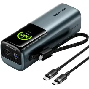 Зовнішній акумулятор Vention 27000mAh 200W PD3.1, USB-A, USB-C In/Out, with Built-in USB-C Cable, TFT Display, Gray (FKGH0) UA