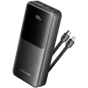 Зовнішній акумулятор Vention 20000mAh 22.5W PD, Micro-USB/USB-C/2xUSB-A, built-in USB-C+Lightning Cables Black (FHPB0) UA