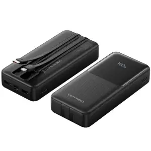 Зовнішній акумулятор Vention 20000mAh 22.5W PD, Micro-USB/USB-C/2xUSB-A, built-in USB-C+Lightning Cables Black (FHPB0) UA