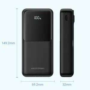 Зовнішній акумулятор Vention 20000mAh 22.5W PD, Micro-USB/USB-C/2xUSB-A, built-in USB-C+Lightning Cables Black (FHPB0) UA