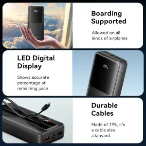 Зовнішній акумулятор Vention 20000mAh 22.5W PD, Micro-USB/USB-C/2xUSB-A, built-in USB-C+Lightning Cables Black (FHPB0) UA