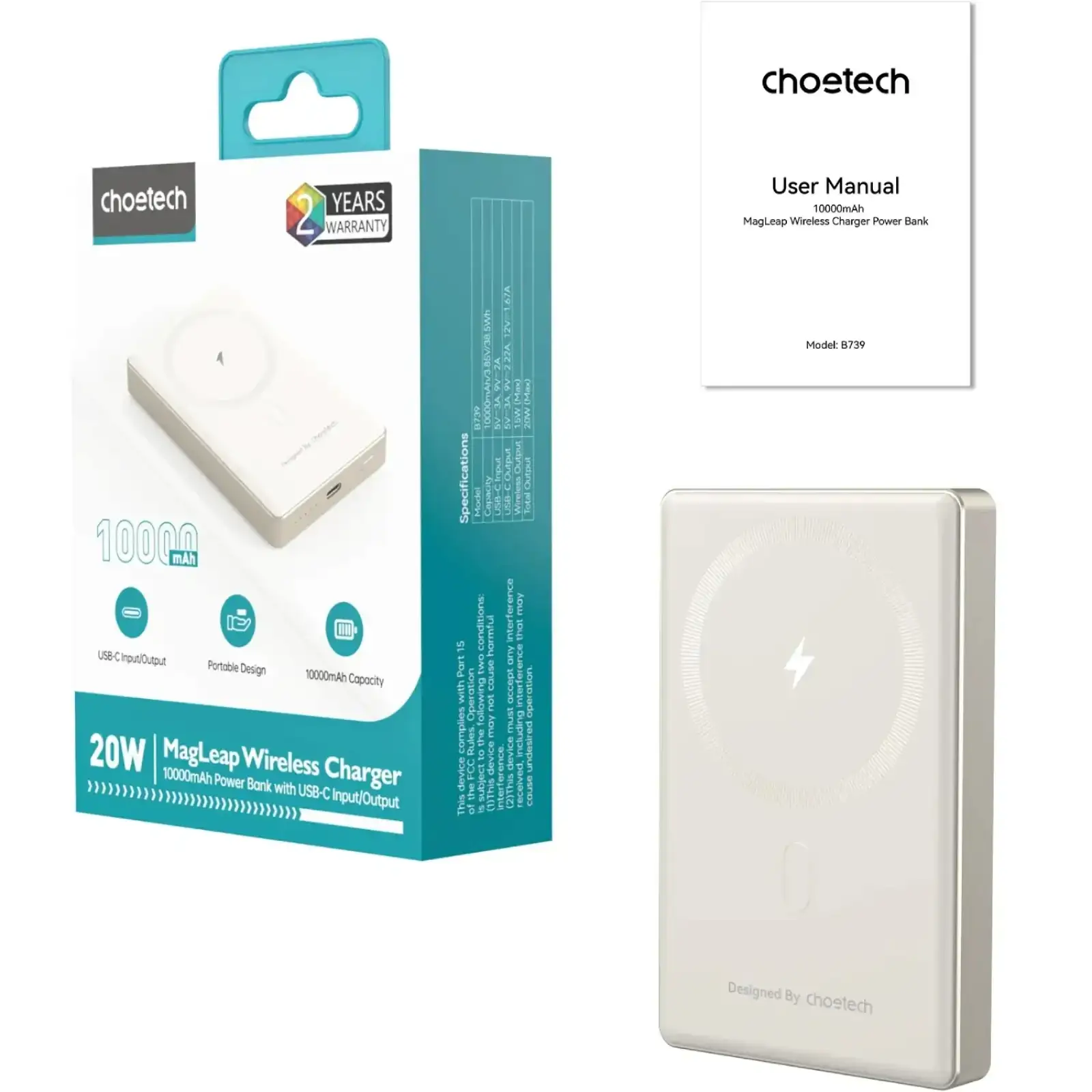 Зовнішній акумулятор Choetech Magnetic Wireless (B739-CCCWH) UA
