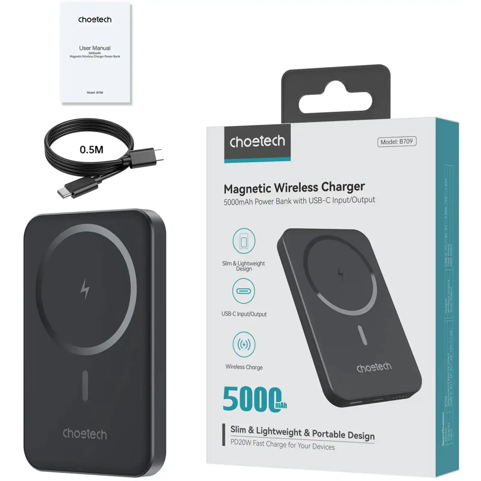 Внешний аккумулятор Choetech Magnetic Wireless Black (B709-CCBK) UA