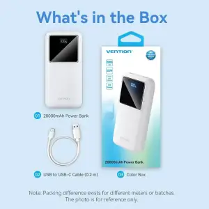 Зовнішній акумулятор Vention 20000mAh 22.5W 3A,PD,QC 3.0, Micro-USB,USB-C,2xUSB-A, LED Display White (FHLW0) UA