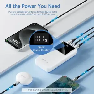 Зовнішній акумулятор Vention 20000mAh 22.5W 3A,PD,QC 3.0, Micro-USB,USB-C,2xUSB-A, LED Display White (FHLW0) UA