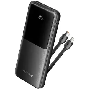 Зовнішній акумулятор Vention 10000mAh 22.5W PD, Micro-USB,USB-C,2xUSB-A,Built-in USB-C+Lightning Cables Black (FHOB0) UA