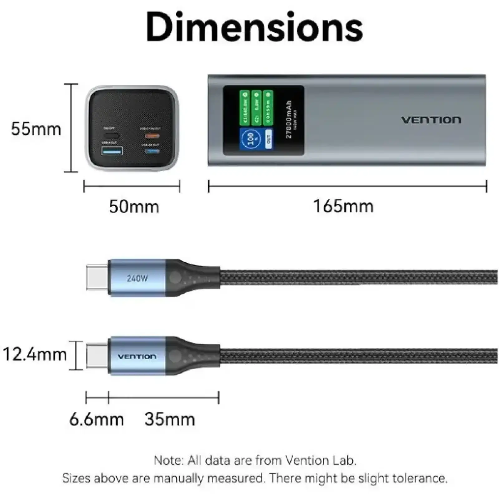 Зовнішній акумулятор Vention 27000mAh 140W PD3.1, USB-A, 2xUSB-C, LED Display, Gray (FKEH0) UA