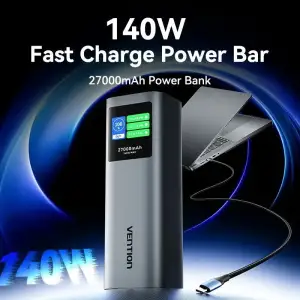 Зовнішній акумулятор Vention 27000mAh 140W PD3.1, USB-A, 2xUSB-C, LED Display, Gray (FKEH0) UA