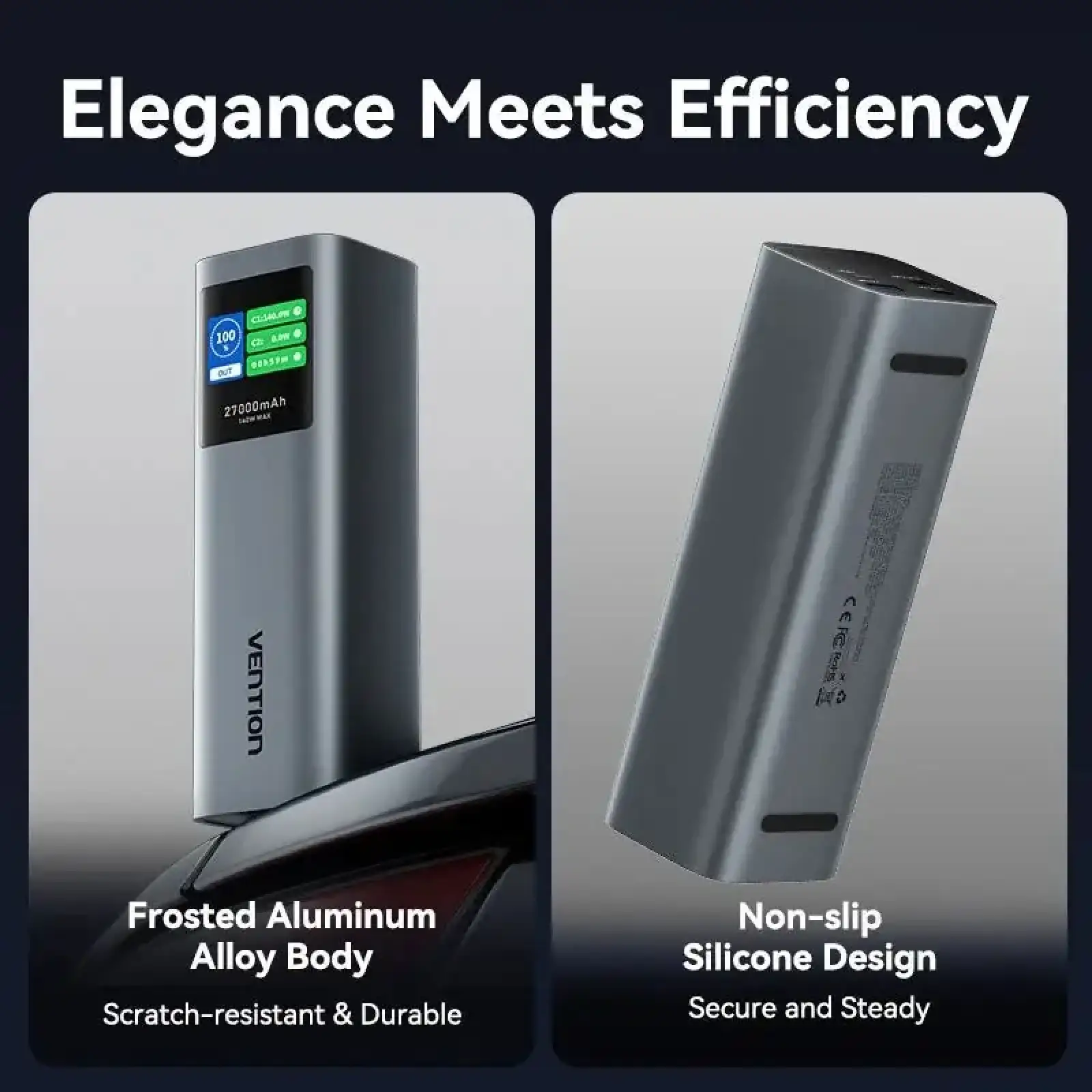 Зовнішній акумулятор Vention 27000mAh 140W PD3.1, USB-A, 2xUSB-C, LED Display, Gray (FKEH0) UA