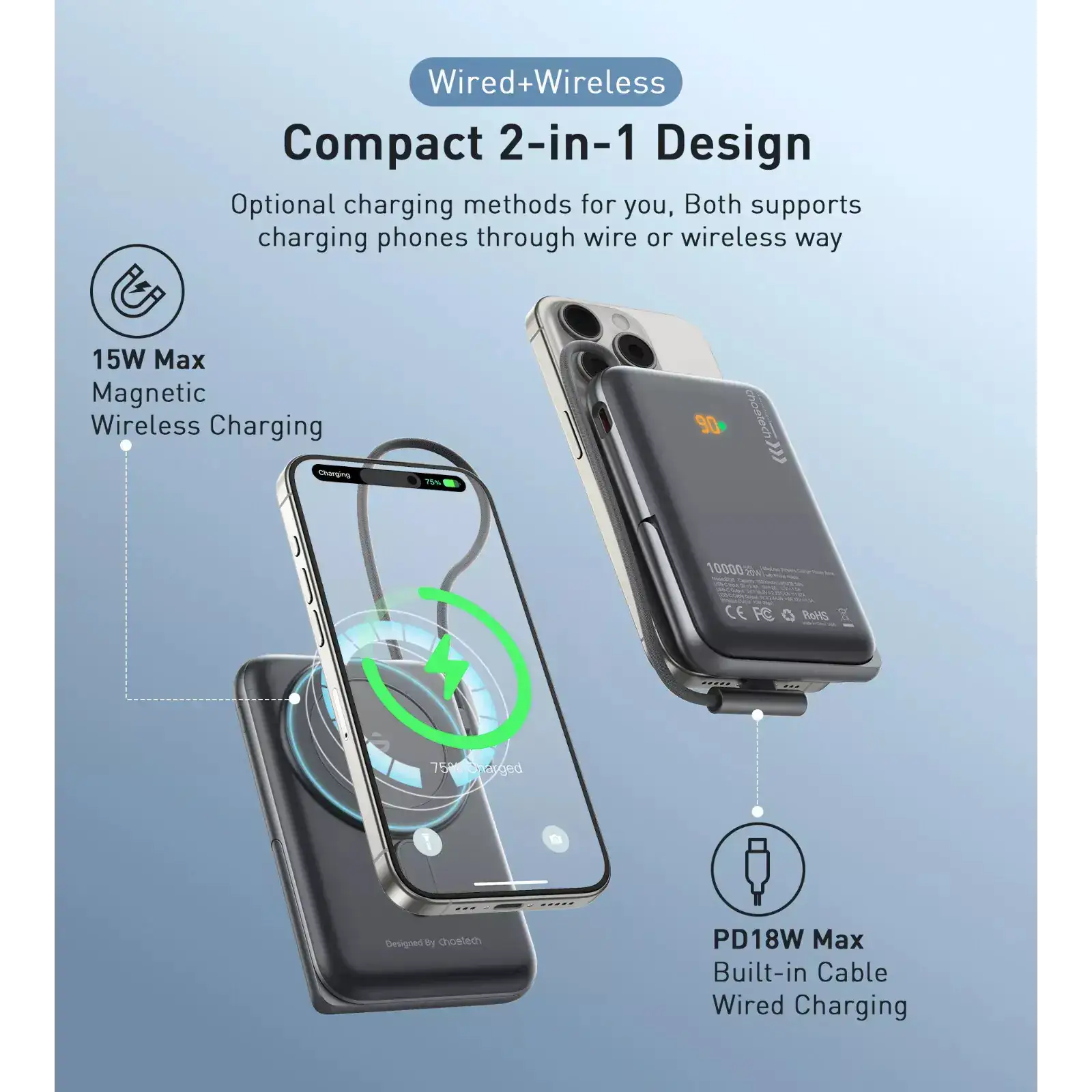 Зовнішній акумулятор Choetech Magnetic Wireless (B735-CCBK) UA