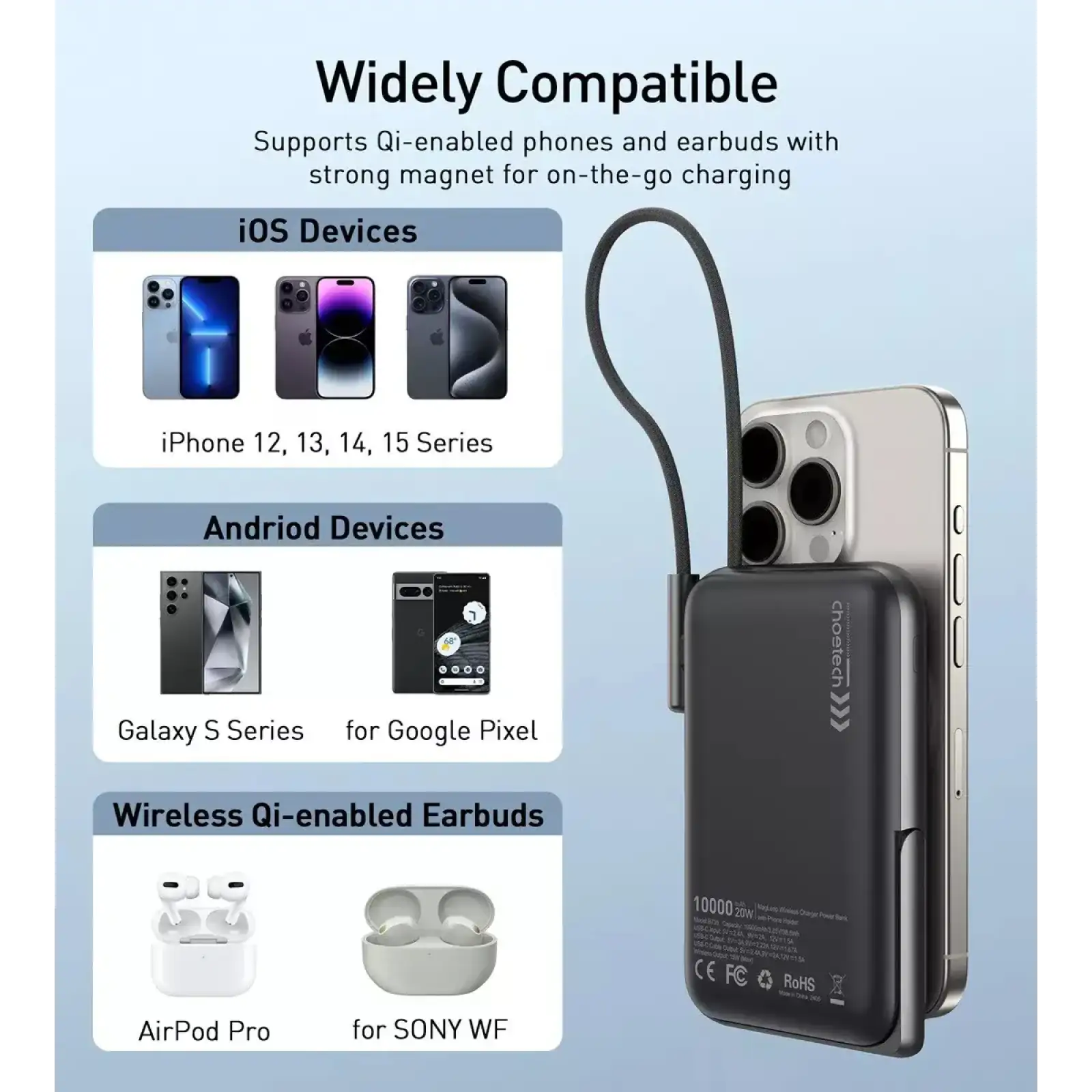 Зовнішній акумулятор Choetech Magnetic Wireless (B735-CCBK) UA