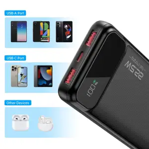 Зовнішній акумулятор Choetech 10000mAh 22.5W PD,QC3.0 2USB-A+USB-C Black (B728-CCBK) UA