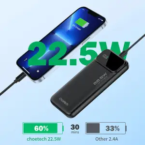 Зовнішній акумулятор Choetech 10000mAh 22.5W PD,QC3.0 2USB-A+USB-C Black (B728-CCBK) UA