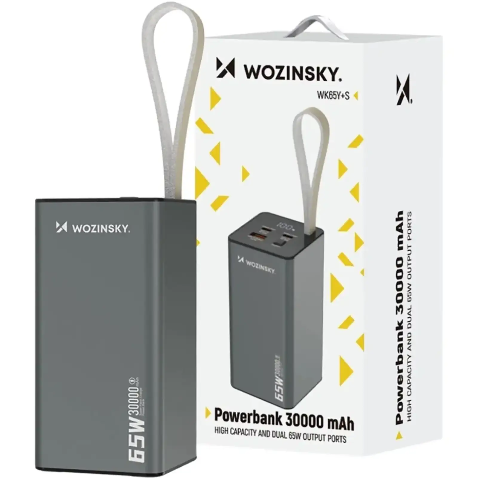 Зовнішній акумулятор Wozinsky 30000mAh K65+ 65W PD,QC USB-A,2xUSB-C Gray (5907769364457) UA