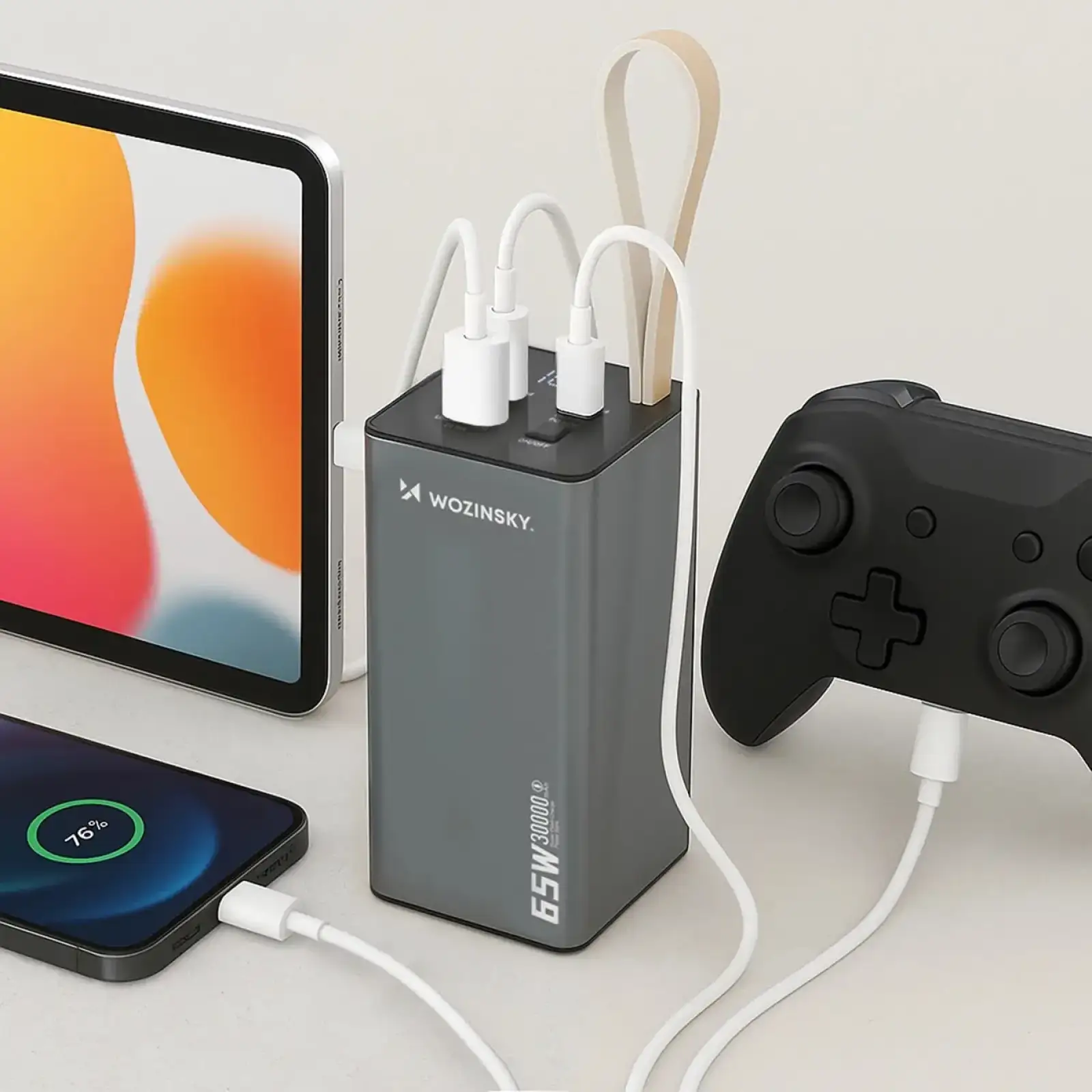 Зовнішній акумулятор Wozinsky 30000mAh K65+ 65W PD,QC USB-A,2xUSB-C Gray (5907769364457) UA