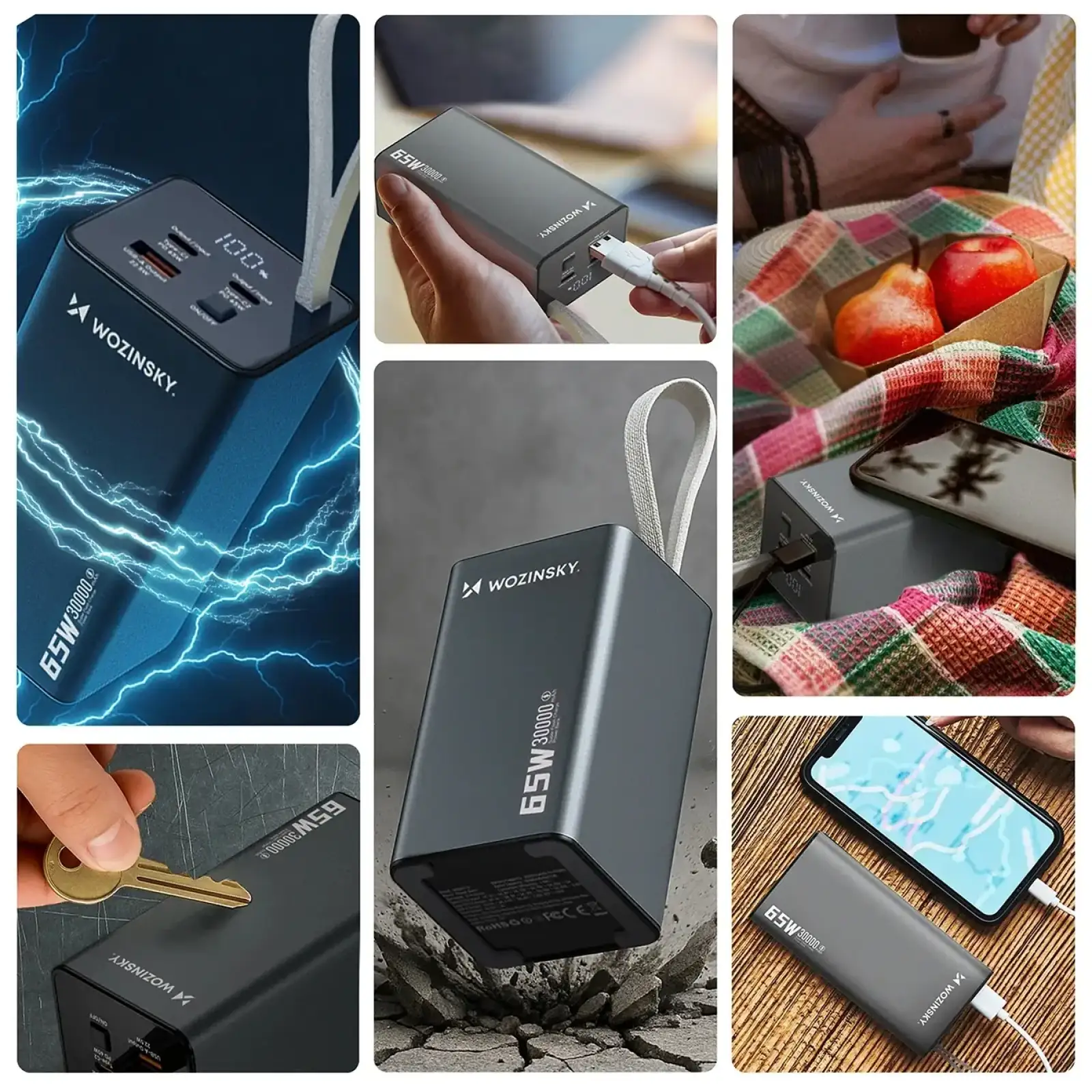Зовнішній акумулятор Wozinsky 30000mAh K65+ 65W PD,QC USB-A,2xUSB-C Gray (5907769364457) UA