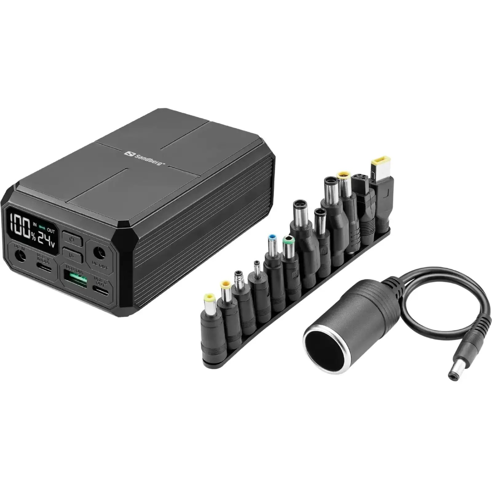 Зовнішній акумулятор Sandberg 27000mAh Laptop DC12–24v 84W,100W PD, QC3.0, USB-A, 2xDC, 2xUSB-C, QI-10W, PowerThru (421-13) UA