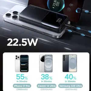 Зовнішній акумулятор Joyroom 10000mAh 22,5W PD,QC3.0, 2xUSB-A, USB-C In/Out, Micro USB in, Black (JR-QP191) UA